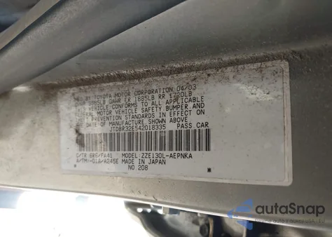 2004 Toyota Corolla Le from USA, damaged, VIN JTDBR32E542018335